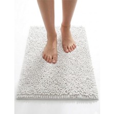 İnter Sunny Şönil Banyo Paspası, Mikro Elyaf, Beyaz, 40X60 cm Banyo Halısı, Uzun Tüylü, Yüksek Emicilik, Makinede Yıkanabilir (Beyaz)
