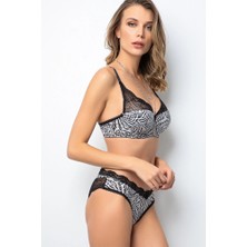Miorre Push-Up Dolgulu Dantel Detaylı Zebra Desenli Sütyen Takım Kadın 75 Beden