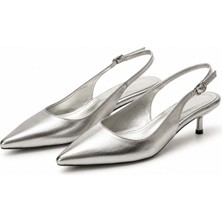 Patron Shoes Hakiki Deri 4 cm Topuklu Sivri Burun Kadın Ayakkabı Ayarlanabilir Arka Bantlı Günlük ve Klasik