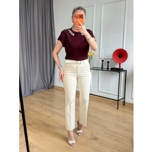 Size Özgü Krem Ütülü Flare Jean