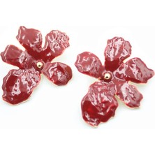 Royaleks Çiçek Küpe - Bordo — Renk: Bordo
