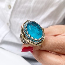 Simurg Jewellery Özel Tasarım Paraiba-Firuze Taşlı Gümüş Erkek Yüzük