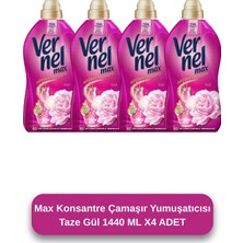Vernel Max Taze Gül Konsantre Yumuşatıcı 4x1.44L 60 Yıkama Uzun Süreli Ferahlık