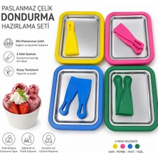 AY&ÇA Home Pembe-mavi-yeşil ve sarı  Dondurma Tepsisi Tavası Dondurma Yapma Hazırlama Rulo Spatulalı Ev Tipi Bowl Aparatı Buzlu Tepsi