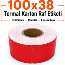 RULORULO 100X38 Termal Karton Raf Etiketi 350 Sarım Çentikli Kırmızı Renk