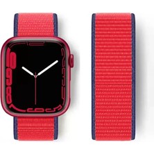 Naturion Newface Apple Watch 38MM Hasırlı Cırtcırtlı Kordon - Lacivert-Kırmızı