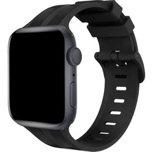 Naturion Newface Apple Watch 38MM KR408 Çizgili Silikon Kordon - Siyah