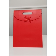 Aybaş Kağıtçılık Kırmızı Özel Tasarım Lüks Karton Fiyonklu Cırtcırtlı Hediye Çantası 24X12X31 cm (1 Adet)