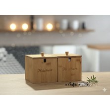 2'li Bambu Kapaklı ve Kaşıklı Şekerlik - Tuzluk - Baharatlık Veya Baharat Kabı 10 cm * 10 cm
