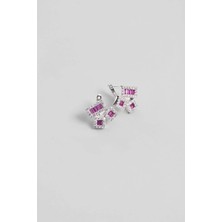 So CHIC Geometrik Fuşya 18 Ayar Beyaz Altın Kaplama Gümüş Küpe