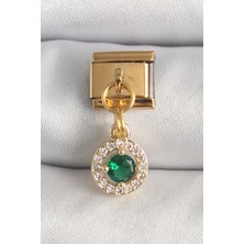 Uravas Store 316L Çelik Gold Renk Sallantı Yeşil Zirkon Taşlı Nomination Charm