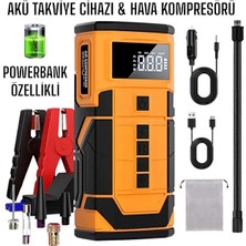 The Wlue Kablosuz Şarjlı Taşınabilir Araç Akü Start 8000 Mah 14.8V Powerbank Destekli Oto Hava Kompresörü