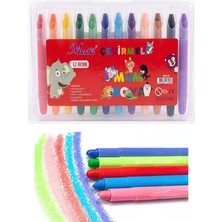 Artlantis Çevirmeli Jel Mum Boya 12 Renk 1 Adet Masis Plastik Kutulu 12 Li Mum Boya Kalemi Silinebilir Zararsız Yıkanabilir