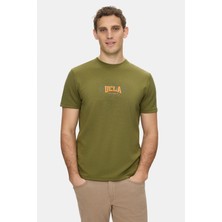 Ucla Angelo Haki Bisiklet Yaka Baskılı Yumuşak Dokulu Modal Kumaş Standard Fit Erkek Tshirt
