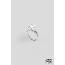 So CHIC Modern Mozanit 18 Ayar Beyaz Altın Kaplama Gümüş Tektaş Yüzük