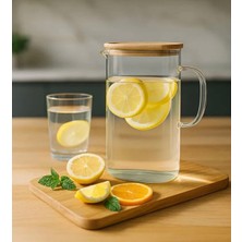 Aşkana Bambu Kapaklı Cam Sürahi 1,5 Litre,ısıya Dayanıklı Borosilikat Cam Sürahi, Limonata, Soğuk Içecek ve Sunum Sürahisi