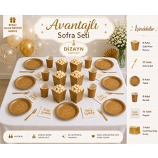 Dizayn Parti Evi 8 Kişilik Gold Doğum Günü Sofra Seti Avantajlı Parti Paketi Gold Tabak Bardak Popcorn Kutusu Peçete Çatal Seti