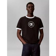 Calvin Klein Erkek %100 Pamuklu Logo Detaylı Bisiklet Yaka Kısa Kollu Siyah T-Shirt LV04RF821G-UB1