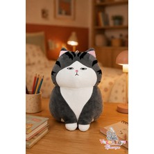 Vagon Toys Tombul Suratsız Kedi Peluş Oyuncak Gri Çizgili Tombul Uyku Arkadaşı – 30 cm Yumuşak Yıkanabilir Komik Hediye