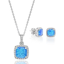 Servi 925 Ayar Gümüş Aqua Opal Set