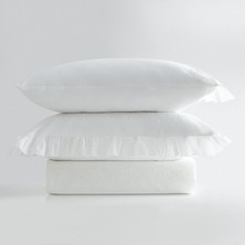 Ecocotton Nare Battal Boy Nevresim Takımı %100 Organik Pamuk Perkal Nakışlı Çerçeveli Krem 240X220 cm