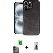 Marsilyan™- iPhone 16 Pro Max Kılıf Kıvılcım Işık Serisi - Siyah Bilvis Hayalet Cam Ekran Koruyucu + Raze Metal Kamera Lens - Sh