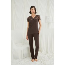 Bemy Store Kısa Kollu ve Dantelli V Yaka Pijama Takımı