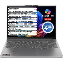 Lenovo Ideapad Pro 5 Amd Ryzen Aı 7 350 32 GB 2 Tb SSD Rtx 5050 8 GB Gddr7 Windows 11 Pro  16 Inç 2.8k OLED 83JN003BTR Snertech
