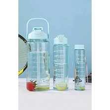 Safestore Mavi 3 Lü Set Şeffaf Motivasyon Su Matarası 2800 ml Tritan Plastik Su Şişesi