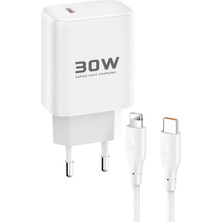 Mudanis Joko JK89 30W Type-C Çıkışlı Ekstra DC66 1m Type-C To Lightning  Kablolu Pd Şarj Cihazı - Beyaz