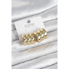 Uravas Store Pirinç Gold Renk Üçlü Görünüm Kadın Küpe
