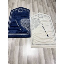 Kalpli Seccade Eşli Çift Seccade Tesbihli (Lacivert-Beyaz)