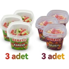 Bebeto  Yumuşak Şeker 150 G Kova 3 Adet Şeftali Halka ve 3 Adet Karpuz