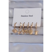 Uravas Store 316L Çelik Gold Renk Zirkon Taşlı Hayvan Figürlü Deniz Yıldızı Model Halka Küpe Seti
