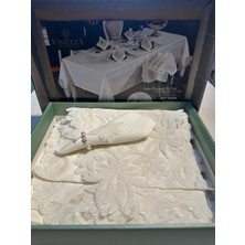 Vinezza Home Collection 34 Parça Dertsiz Keten Fransız Dantelli Yemek Masası Takımı