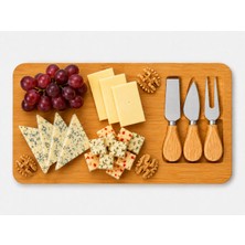 Aşkana Bambu Peynir Sunum Tahtası Seti,3lü Aparatlı, 4 Parça,ahşap Servis,şarküteri, Kahvaltı Sunum TABAĞI,38X17 cm