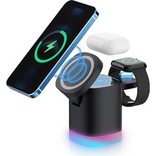 The Wlue 3in1 Magsafe Uyumlu 15W Rgb Kablosuz Şarj Standı Iphone Android Telefonlar, Apple Watch Saatler