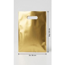 Aybaş Kağıtçılık Parlak Gold Lüks Metalik El Geçmeli Hediye Poşeti 18X26 cm (50 Adet)