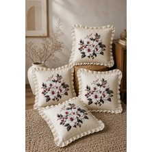 YUNUSOĞLU HOME 4'lü Fırfırlı Çiçek Desenli Dekoratif Kırlent Kılıfı %100 Pamuk Organik Boya Baskılı 45X45 cm