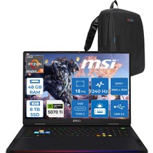 MSI Msı Raıder A18 Hx A8WHG-280TR Amd Ryzen 9 8940HX 48GB Ddr5 8tb SSD Rtx 5070 Ti 12GB Gddr7 140W Freedos 18” Qhd+ (2560X1600) 240Hz Ips-Level Oyuncu Bilgisayarı 280TRF10 + Zetta Çanta
