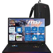 MSI Msı Raıder A18 Hx A8WHG-280TR Amd Ryzen 9 8940HX 48GB Ddr5 4tb SSD Rtx 5070 Ti 12GB Gddr7 140W Windows 11 Home 18” Qhd+ (2560X1600) 240Hz Ips-Level Oyuncu Bilgisayarı 280TRH08 + Zetta Çanta