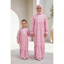 Betül Akbay Kız Çocuk Tesettür Elbise - Pamuklu Viskon Zümra Model Tam Boy Pembe