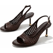 Patron Shoes Kadın El Örmesi Topuklu Ayakkabı 8 cm Ince Topuk Şık Yazlık Ayakkabı