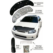 Tusba Market Honda Civic 1996-2000 Uyumlu Ön Kaput Koruma Maskesi Siyah Deri | Taş Çarpma & Güneş Koruyucu | Kolay Montaj