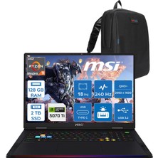 MSI Msı Raıder A18 Hx A8WHG-280TR Amd Ryzen 9 8940HX 128GB Ddr5 2tb SSD Rtx 5070 Ti 12GB Gddr7 140W Freedos 18” Qhd+ (2560X1600) 240Hz Ips-Level Oyuncu Bilgisayarı 280TRF27 + Zetta Çanta