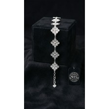 Roza Silver 925 Ayar Geleneksel Telkari El Işi  Karo Çiçek Motifli Kelepçe Gümüş Bileklik