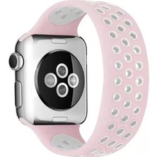 Naturion Newface Apple Watch 38MM Ayarlı Delikli Silikon Kordon - Pembe-Beyaz