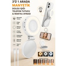 Zilvana Beyaz 3’ü 1 Arada Manyetik Telefon Tutucu Dolgu Işığı Makyaj Aynası