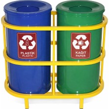 Hijyen Dükkanı 2'li Kasalı Geri Dönüşüm Kovası Seti Boyalı Metal Gövde Sıfır Atık Kutusu Kağıt ve Plastik Ünitesi S-124