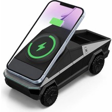 Zilvana Tesla Cybertruck Özel Tasarımı 3'ü 1 Arada Kablosuz Manyetik Şarj Istasyonu 15W IPHONE/5W AIRPODS/2.5W Iwatch Şarj Cihazı